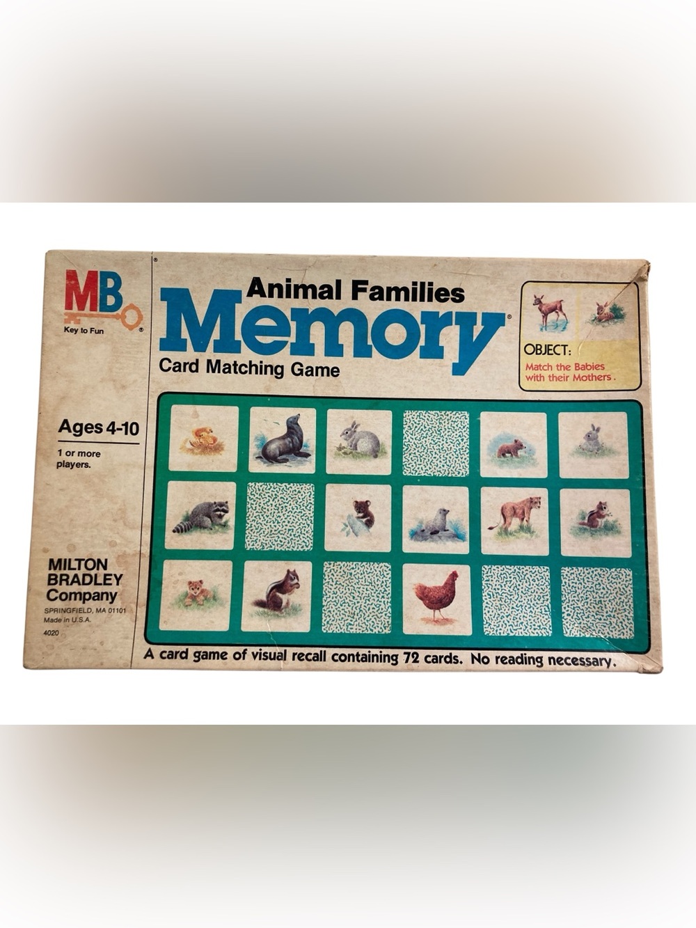 VTG 1980 MB Animal Families Memory Card Matching Game - 72 Cards COMPLETE